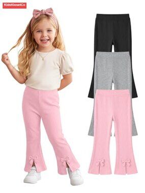 Toddler Girls Flare Pants Ribbed Bell Bottom 3 Pack Size 9M-4T